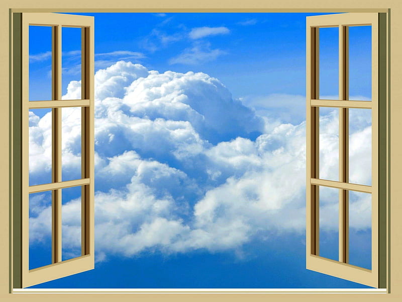 OPENED WINDOW for NATURE, window, nature, open, clouds, sky, HD wallpaper