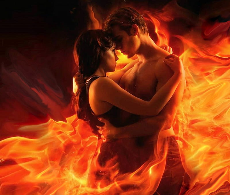 Burning passion, passion, fire, couple, love, HD wallpaper