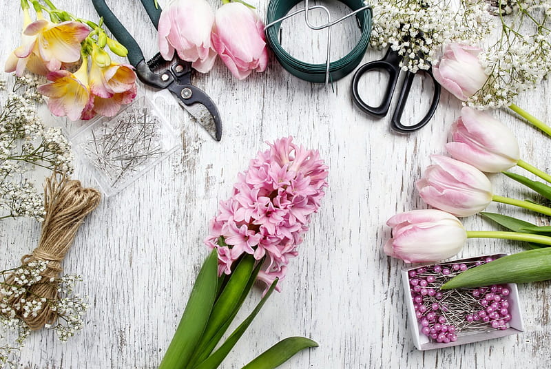 Spring Flowers, decoration, florist, flowers, spring, tulips, HD wallpaper
