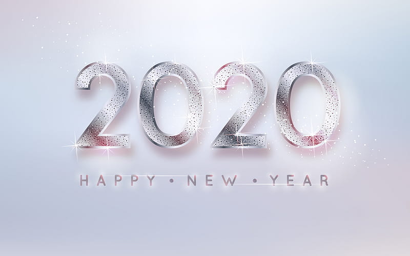 Happy New Year 2020, white background, glass letters, 2020 concepts, 2020 New Year, 2020 white background, HD wallpaper