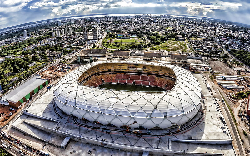 Amazon Arena, aerial view, football stadium, R, soccer, Amazonia, Manaus, Amazonas, Brazil, HD wallpaper