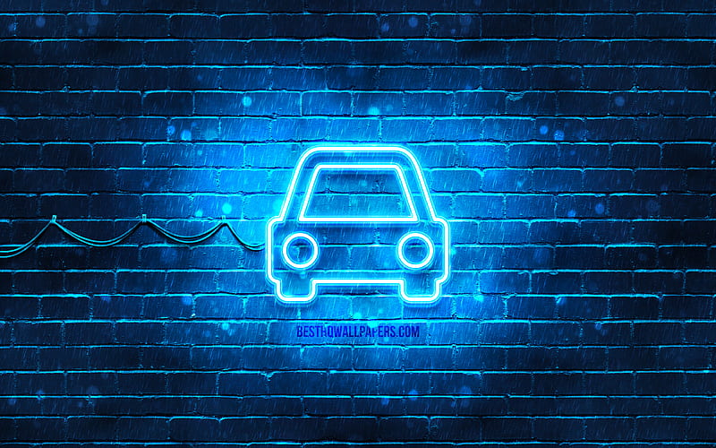Car neon icon blue background, neon symbols, Car, creative, neon icons, Car sign, transport signs, Car icon, transport icons, HD wallpaper
