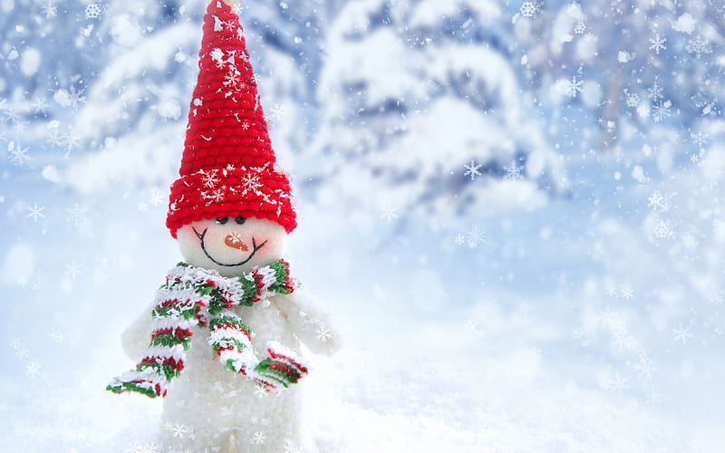 Snowman, Tree, New year, Christmas day, Winter, HD wallpaper