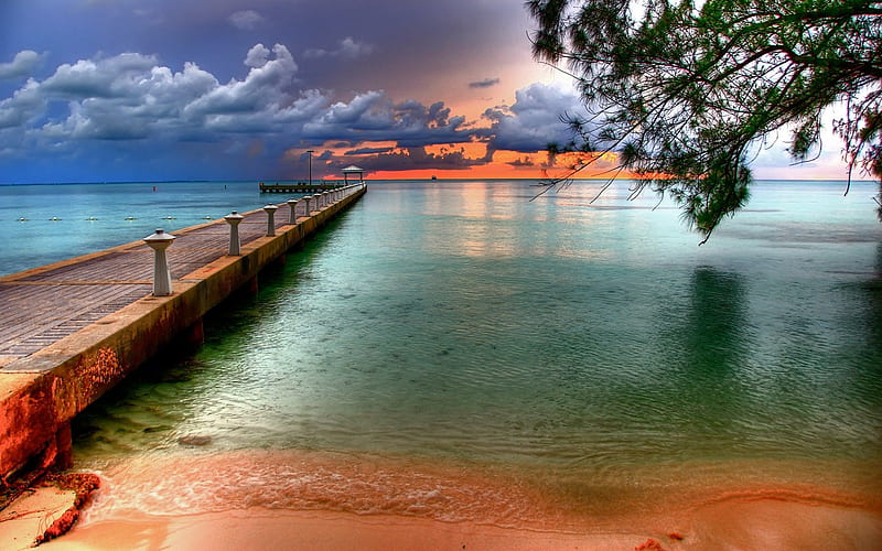 Rum Point on the Cayman Island, beach, dock, pier, rum point, r, cayman island, HD wallpaper