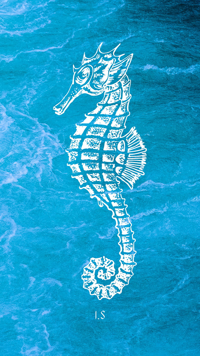 Ocean blue , artwork, blue, calm, desenho, horse, illustration, minimal, ocean, sea, water, HD phone wallpaper