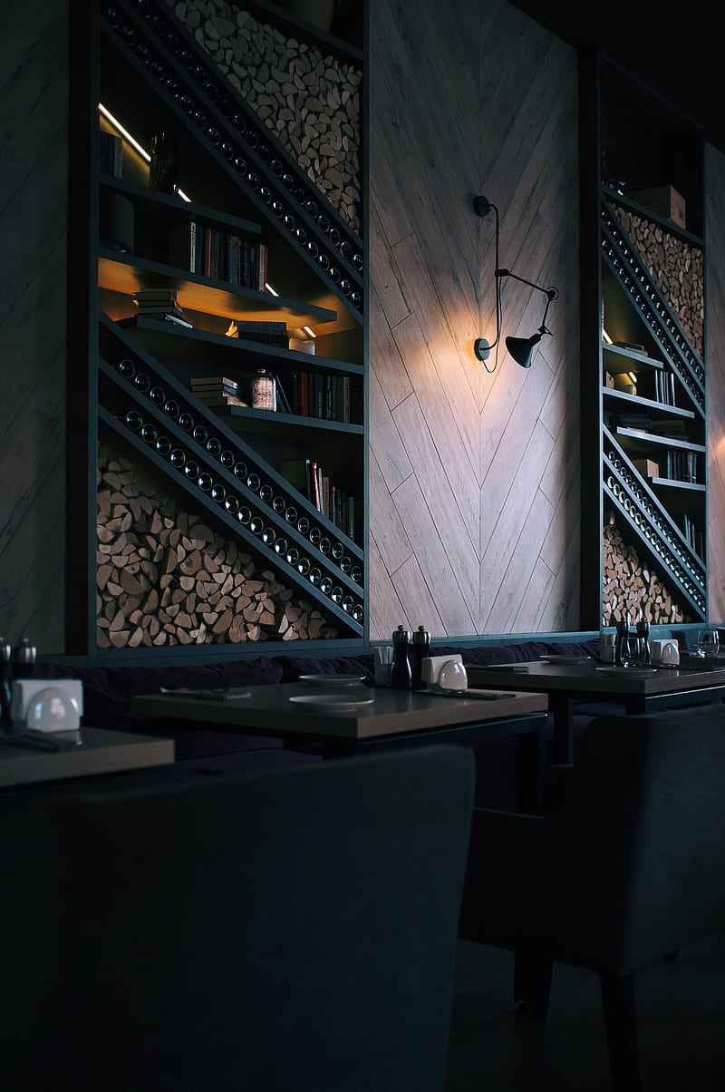 restaurant, tables, interior, dark, HD phone wallpaper