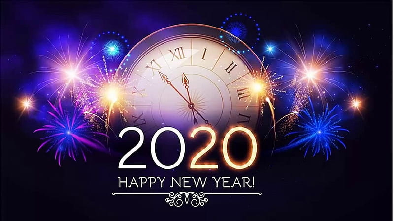 Happy New Year, second, gold rimmed cronometer, second hand, white face, Roman numerals, HD wallpaper