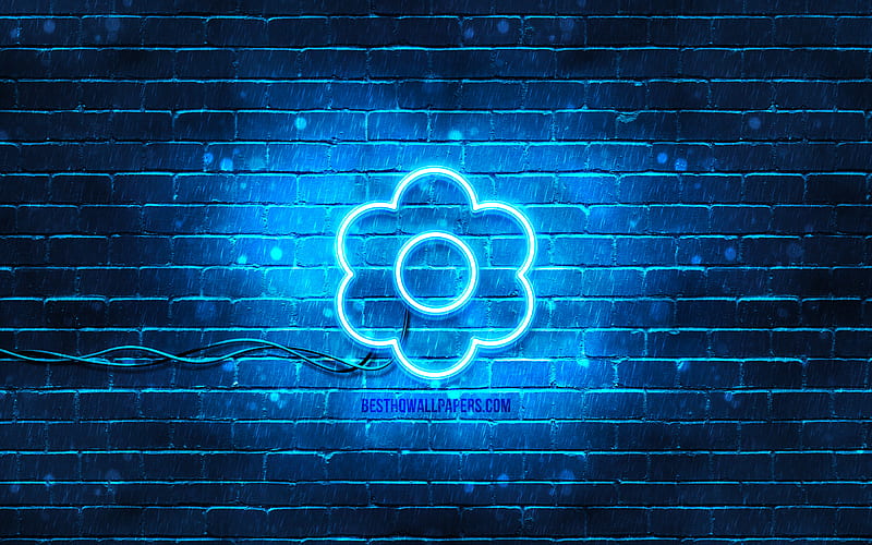 Blue flower neon icon blue background, neon symbols, Blue flower, neon icons, Blue flower sign, nature signs, Blue flower icon, nature icons, HD wallpaper