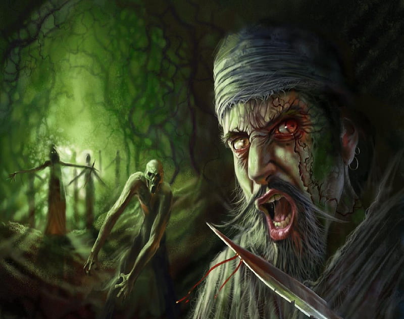 Rise Of The Dead, zombies, dagger, pirate, woods, HD wallpaper