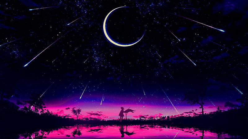 Cool Anime Starry Night Illustration, HD wallpaper