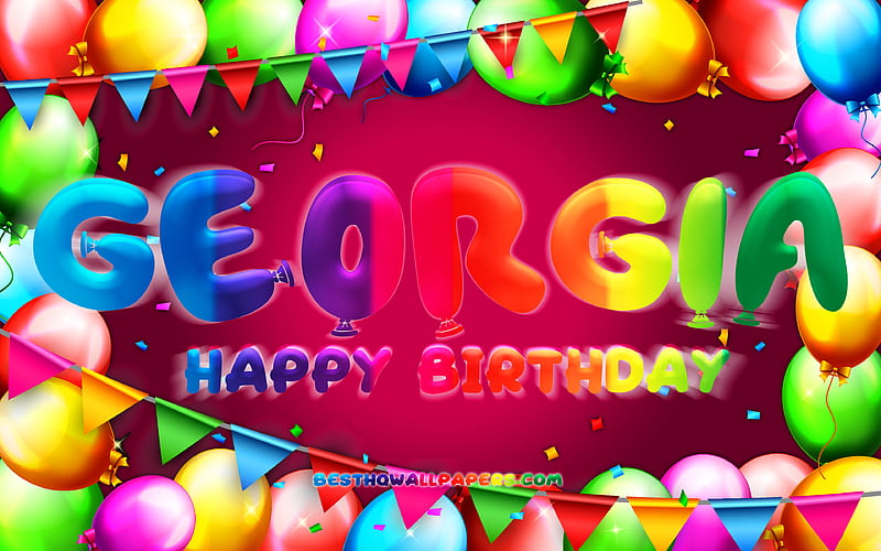 Happy Birtay Georgia colorful balloon frame, Georgia name, purple background, Georgia Happy Birtay, Georgia Birtay, popular american female names, Birtay concept, Georgia, HD wallpaper