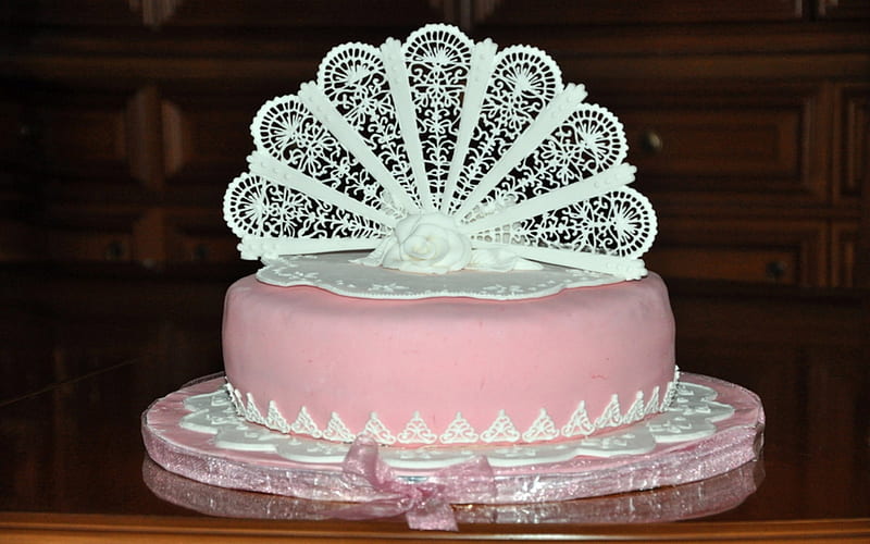 Fan Filigree And Broderie Anglaise, Cake, Filigree, Pink, bonito, Hand Fans, Broderie, Art, white, HD wallpaper