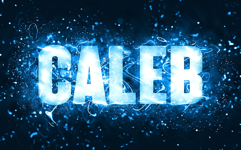 Happy Birtay Caleb blue neon lights, Caleb name, creative, Caleb Happy Birtay, Caleb Birtay, popular american male names, with Caleb name, Caleb, HD wallpaper