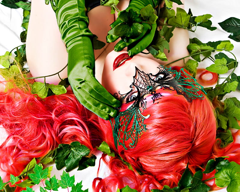 Poison Ivy, red, model, redhead, woman, la esmeralda, gloves, girl, green, HD wallpaper