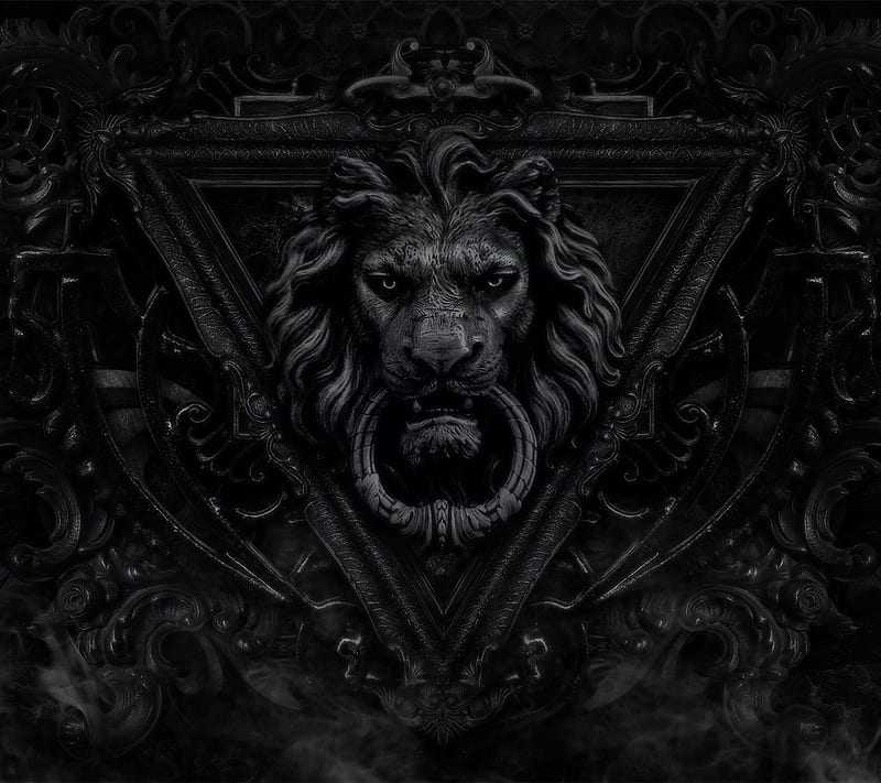 lion, black, door, welcome, HD wallpaper