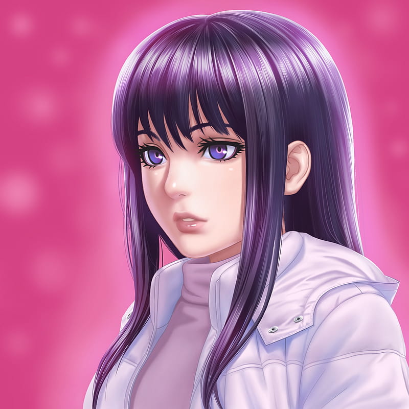anime girl, purple hair, semi realistic, Anime, HD phone wallpaper