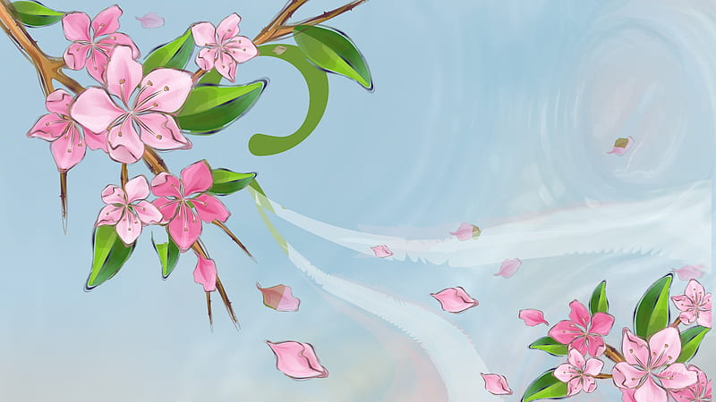 Sakura Breeze, sakura, breeze, spring, apple blossoms, cherry blossoms, oriental, blossoms, blowing, flowers, petals, blooms, HD wallpaper