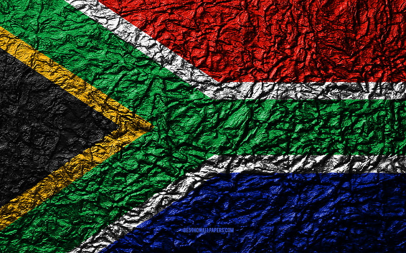 Flag of South Africa stone texture, waves texture, South Africa flag, national symbol, South Africa, Africa, stone background, HD wallpaper
