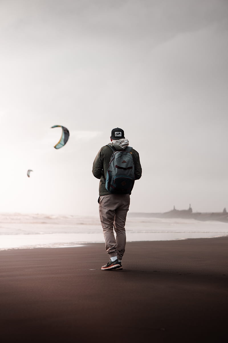 man, loneliness, alone, style, paragliders, coast, HD phone wallpaper