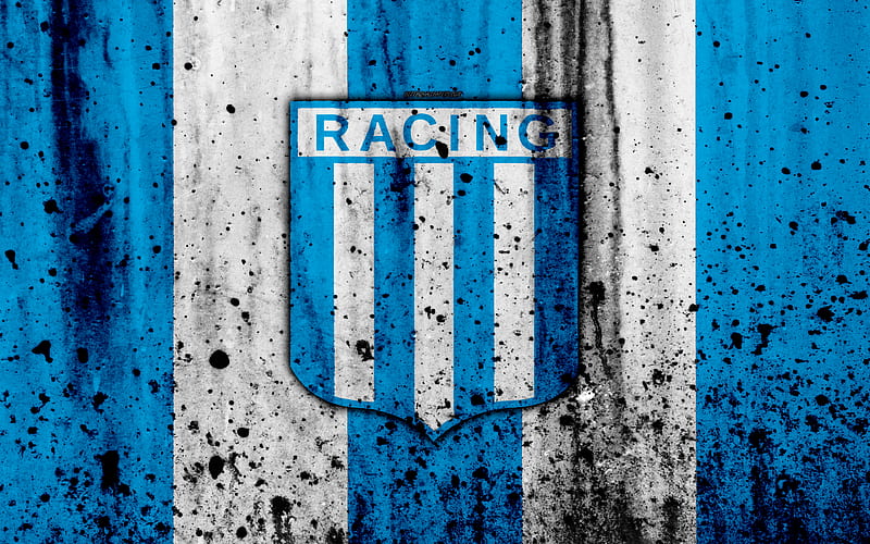FC Racing Club, grunge, Superliga, soccer, Argentina, logo, Racing Club, football club, stone texture, Racing Club FC, HD wallpaper