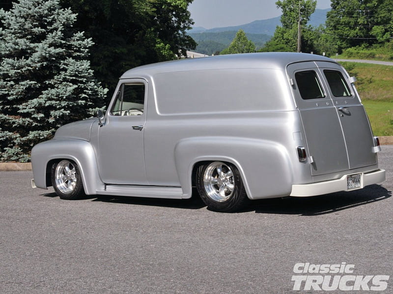 1955 Ford Panel Truck, panel, classic, silver, ford, HD wallpaper