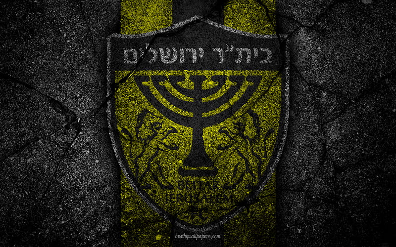 FC Beitar Jerusalem Ligat haAl, Israel, black stone, football club, logo, Beitar Jerusalem, soccer, asphalt texture, Beitar Jerusalem FC, HD wallpaper