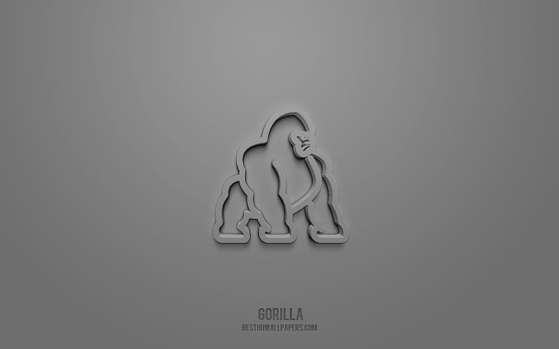 Gorilla 3d icon, gray background, 3d symbols, Gorilla, creative 3d art, 3d icons, Gorilla sign, Animals 3d icons, HD wallpaper