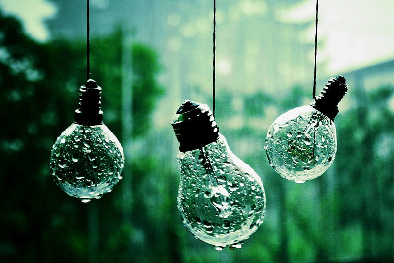 Rainy day, bulbs, rain, Abstract, drops, weather, rainy, HD wallpaper