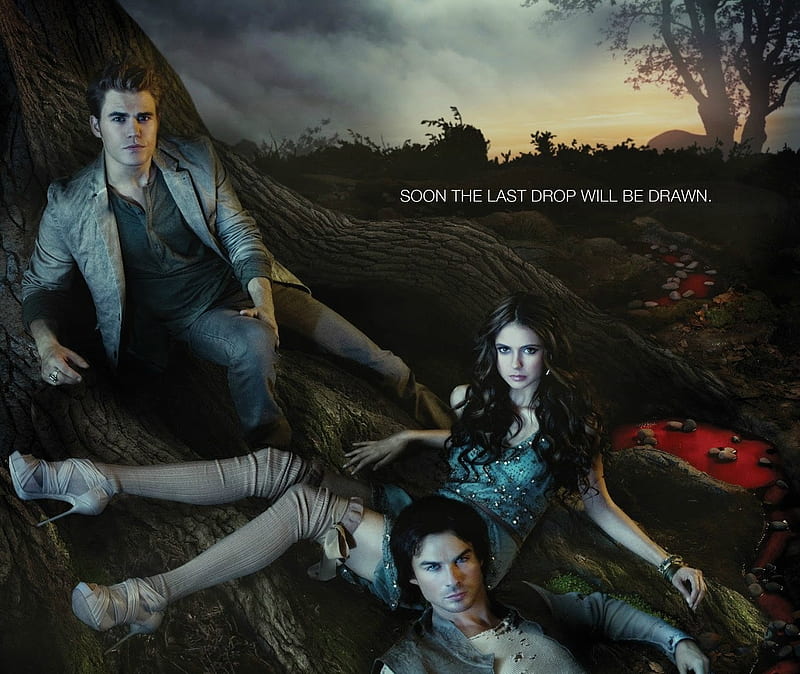 The Vampire Diaries (TV Series 2009–2017), poster, fantasy, Paul Wesley, the vampire diaries, Nina Dobrev, Ian Somerhalder, tv sereis, HD wallpaper