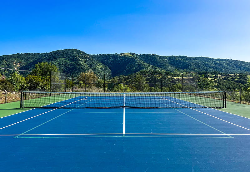 tennis, court, hills, trees, sport, HD wallpaper