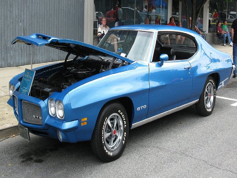 1971 GTO, street scene, muscle cars, gto, covington, va, blue, pontiac, HD wallpaper