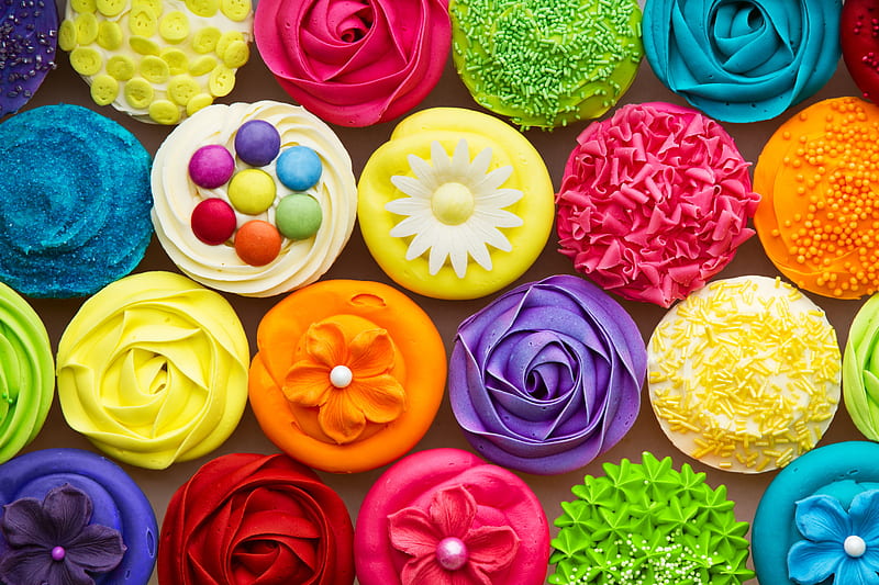 cupcakes, flowers, lollies, icing, HD wallpaper
