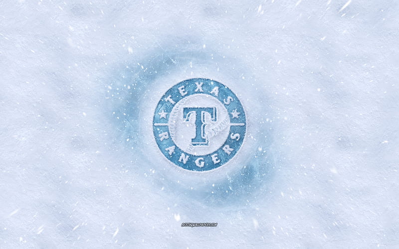 Texas Rangers logo, American baseball club, winter concepts, MLB, Texas Rangers ice logo, snow texture, Arlington, Texas, USA, snow background, Texas Rangers, baseball, HD wallpaper