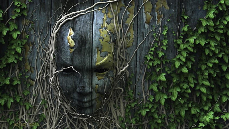Roots face, arts, faces, 3D, woods, digital, HD wallpaper