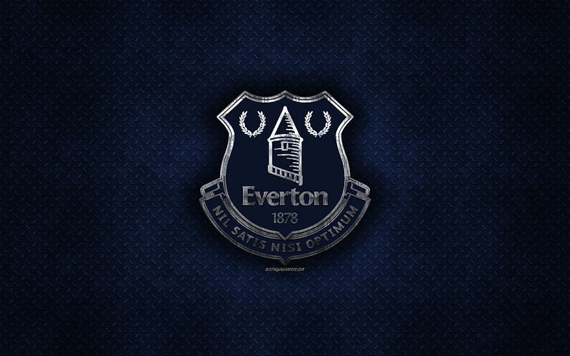 Everton FC, English football club, blue metal texture, metal logo, emblem, Liverpool, England, Premier League, creative art, football, HD wallpaper