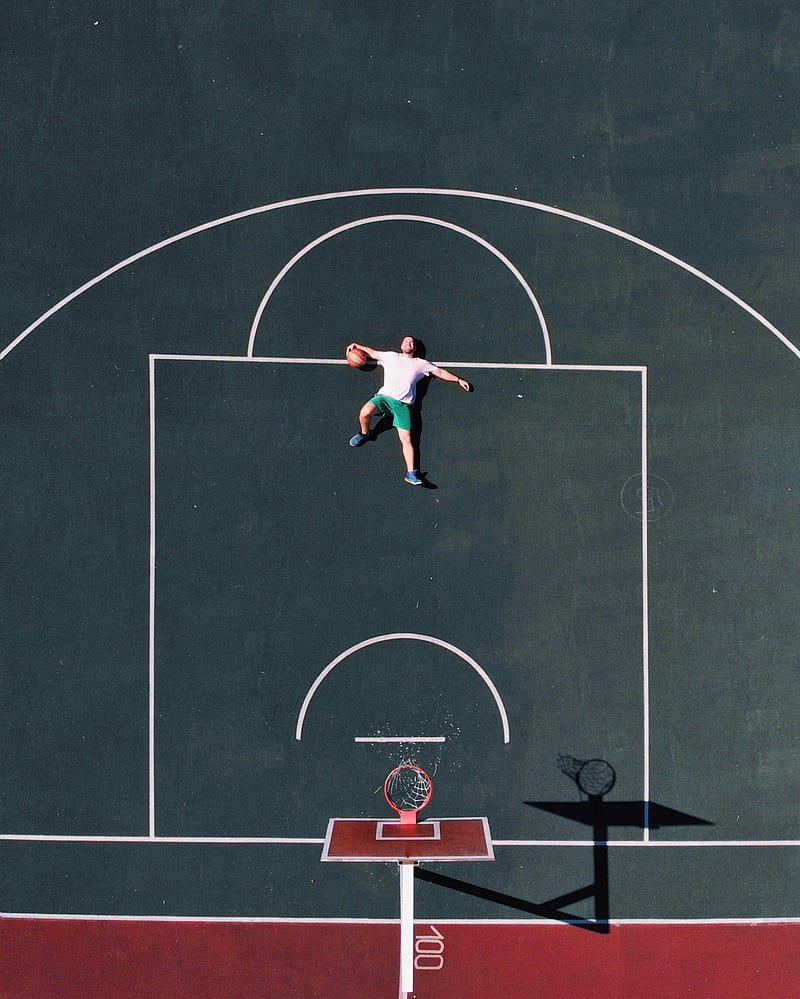 basketball court, player, aerial view, basketball, playground, HD phone wallpaper