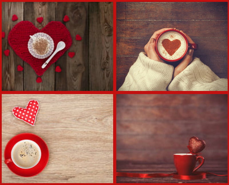 Cup of coffee with heart, with love, cup of coffee, from the heart, coffee world, collage, HD wallpaper