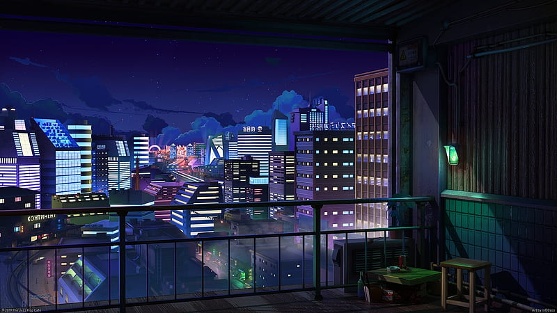 Anime cityscape, night, buildings, balcony, stars, scenery, Anime, HD  wallpaper | Peakpx