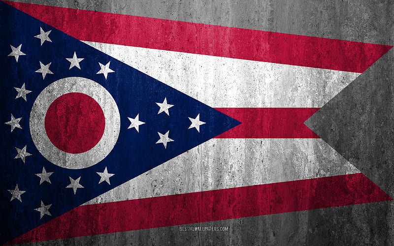 Flag of Ohio stone background, American state, grunge flag, Ohio flag, USA, grunge art, Ohio, flags of US states, HD wallpaper