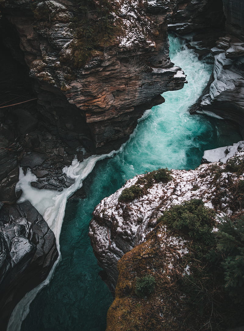river, rocks, aerial view, water, cliff, HD phone wallpaper