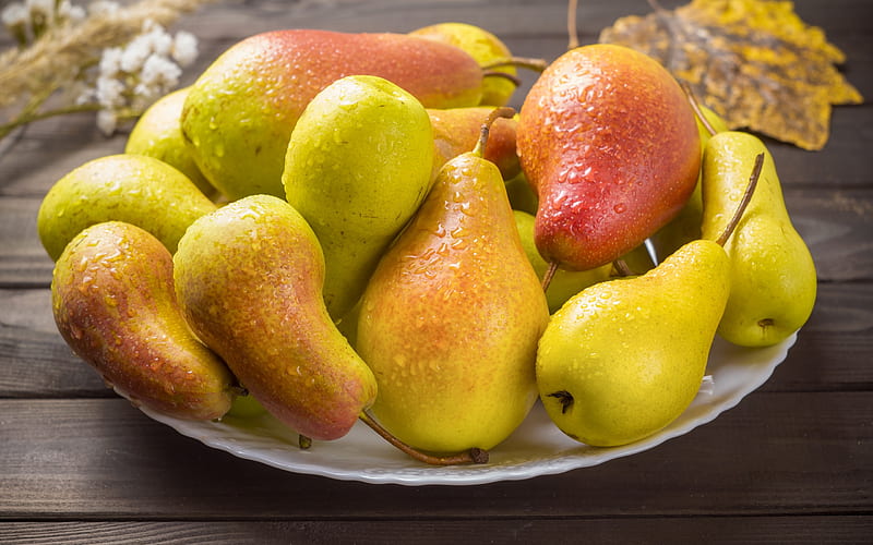 pears, ripe fruits, mountain pears, harvest, yellow pears, HD wallpaper