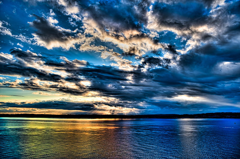 RAINBOW REFLECTION, colorful, ocean, sunset, reflection, clouds, HD ...