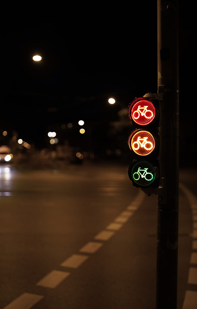 traffic light, symbol, bike, glow, night, HD phone wallpaper