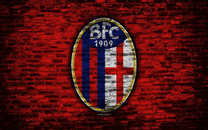 Bologna FC logo, brick wall, Serie A, football, Italian football club, soccer, Bologna, brick texture, Bergamo, Italy, HD wallpaper
