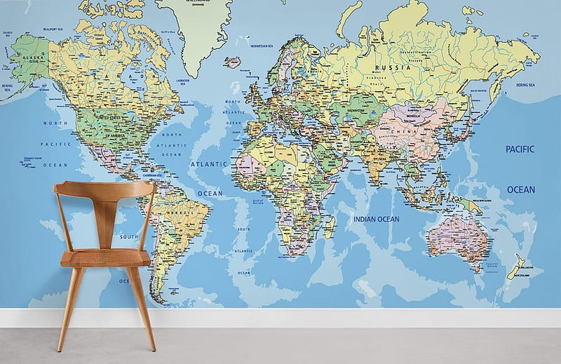 World Map Mural . Colouful Map of World UK, World Map Dual Monitor, HD wallpaper