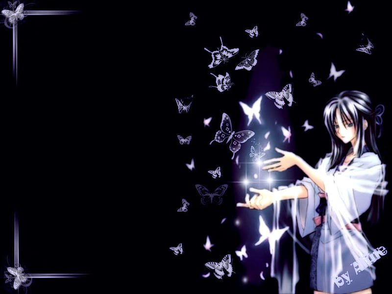 Girl with Butterfly, cute, female, butterfly, girl, anime, dark, black,  anime girl, HD wallpaper | Peakpx