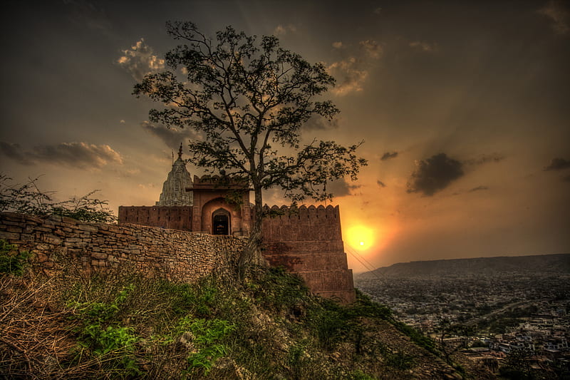 The temple of the sun, sun, places, bonito, sunset, india, sky, clouds,  tree, HD wallpaper | Peakpx