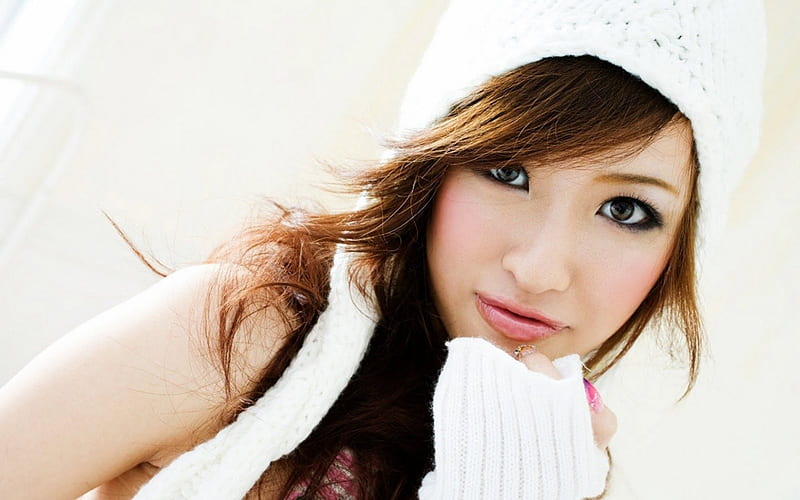 Japanese actress, asian, cute, gloves, white, HD wallpaper
