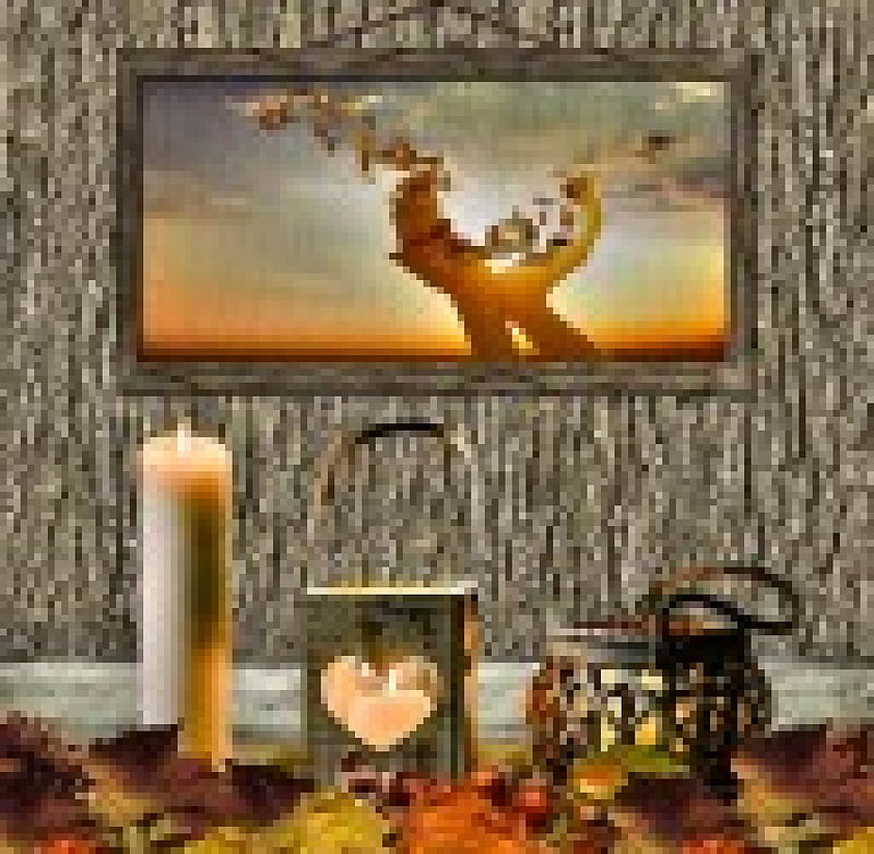 *Αutumnal scenery*, autumn, autumnal scenery, frame, sunset, seasons, candles, still life, hands, leaves, HD wallpaper