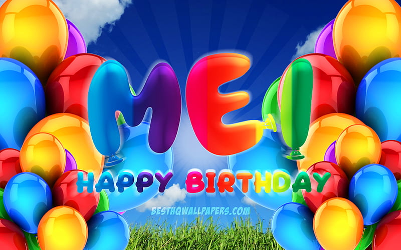 Mei Happy Birtay cloudy sky background, female names, Birtay Party, colorful ballons, Mei name, Happy Birtay Mei, Birtay concept, Mei Birtay, Mei, HD wallpaper